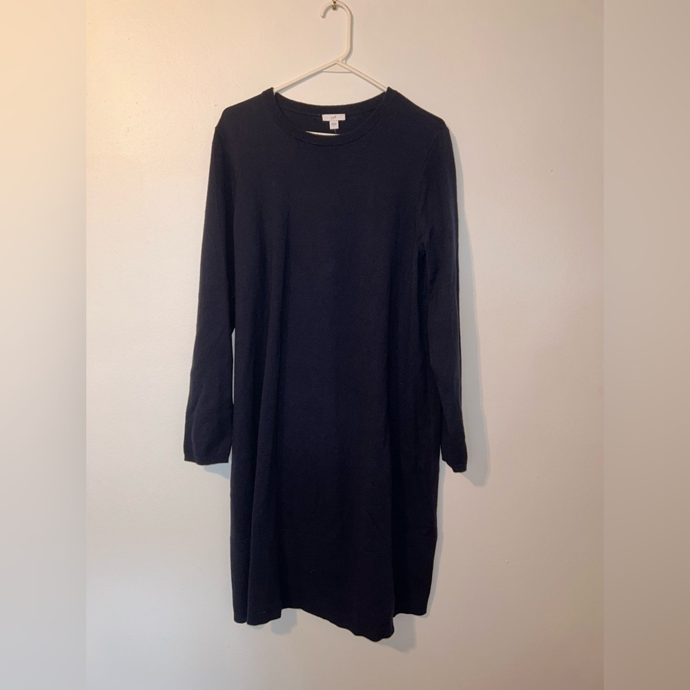J. Jill Knit Dress NWT Navy Blue Simple ribbed detail at neck, wrist and hem L - Picture 5 of 13
